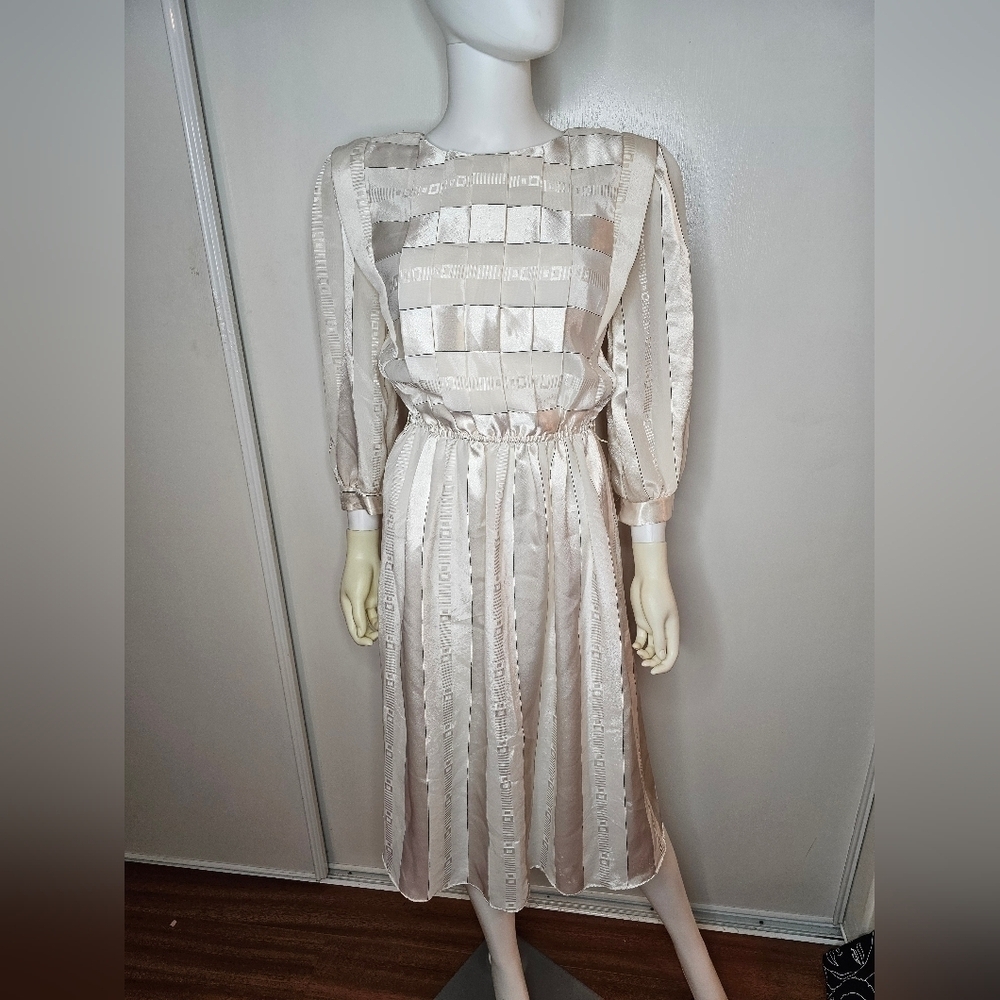 Vtg Johnathan Martin Pleated Satin Womens Dress Size 7/8